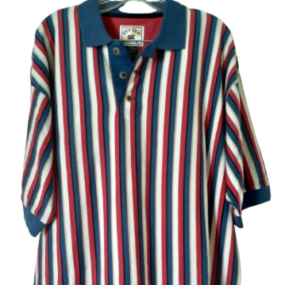 Cutter & Buck Mens Polo Shirt Short Sleeve stripe Red Blue White Old money XL